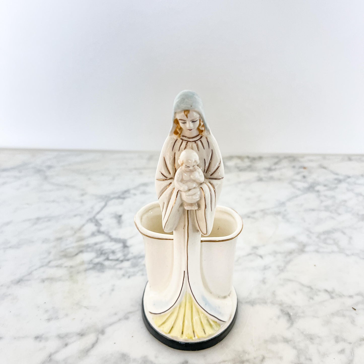 Vintage Madonna & Child Planter – Tall Ceramic Religious Vase