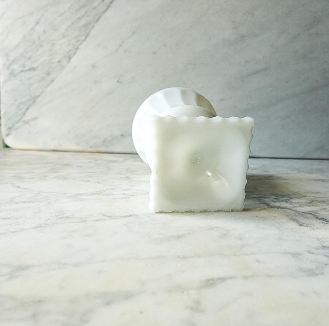 Vintage Milk Glass Planter – Pedestal Vase with Scalloped Rim