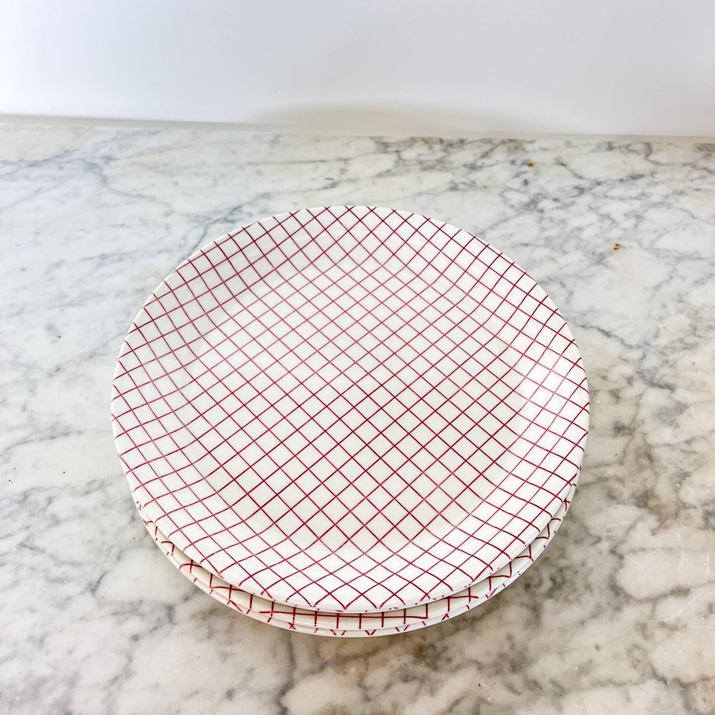 Grindley of Stoke “Geometry” Red & White Plates – Set of Four, Made in England