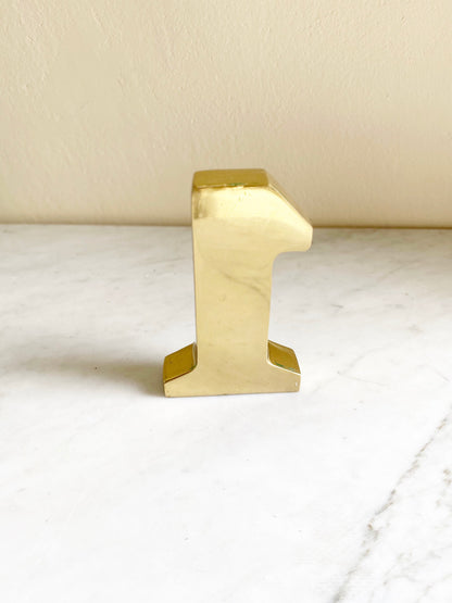 Vintage Solid Brass Number 1, Heavy Desk Paper Weight, Gold Home Office Decor, Number One