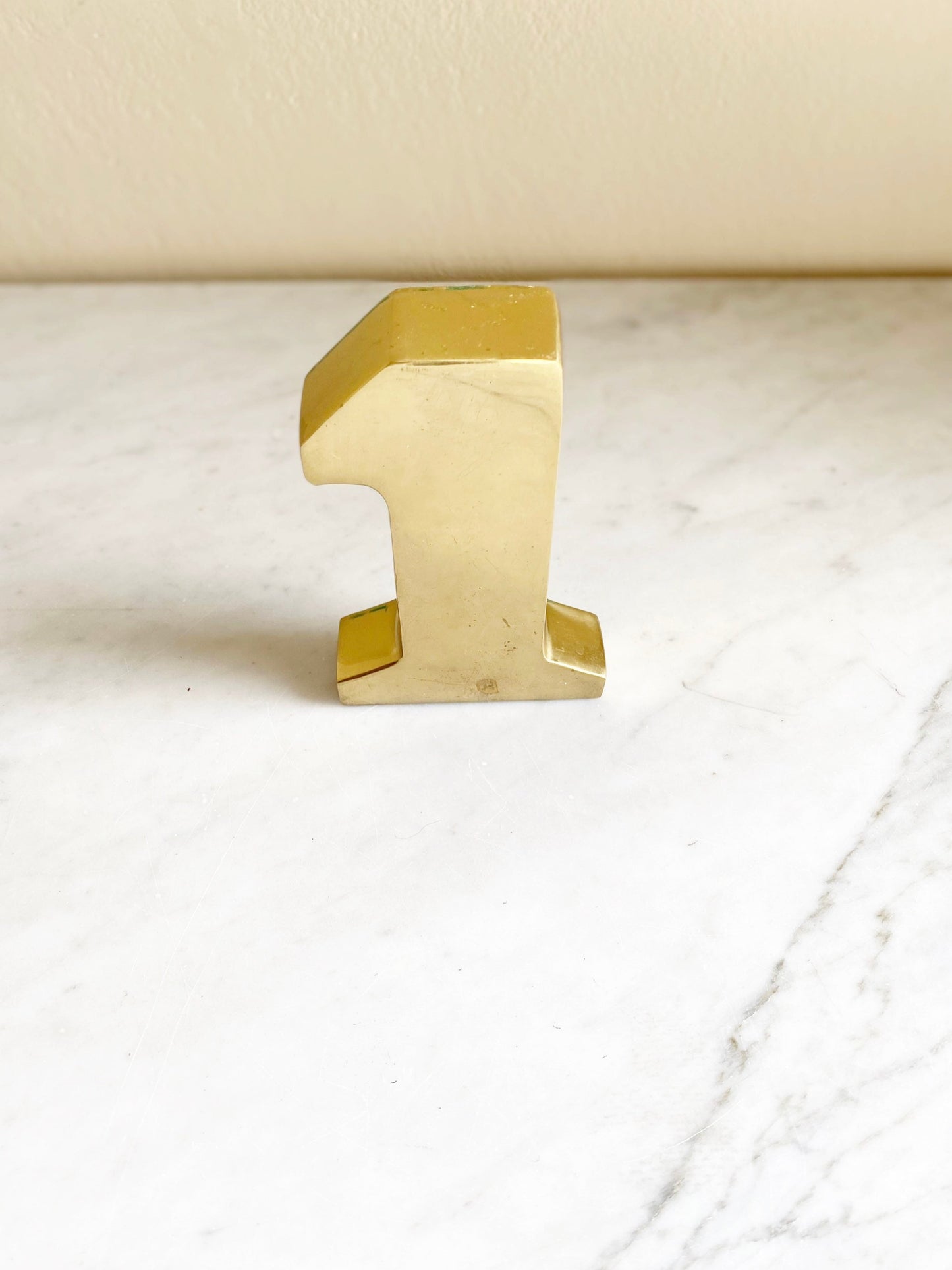 Vintage Solid Brass Number 1, Heavy Desk Paper Weight, Gold Home Office Decor, Number One