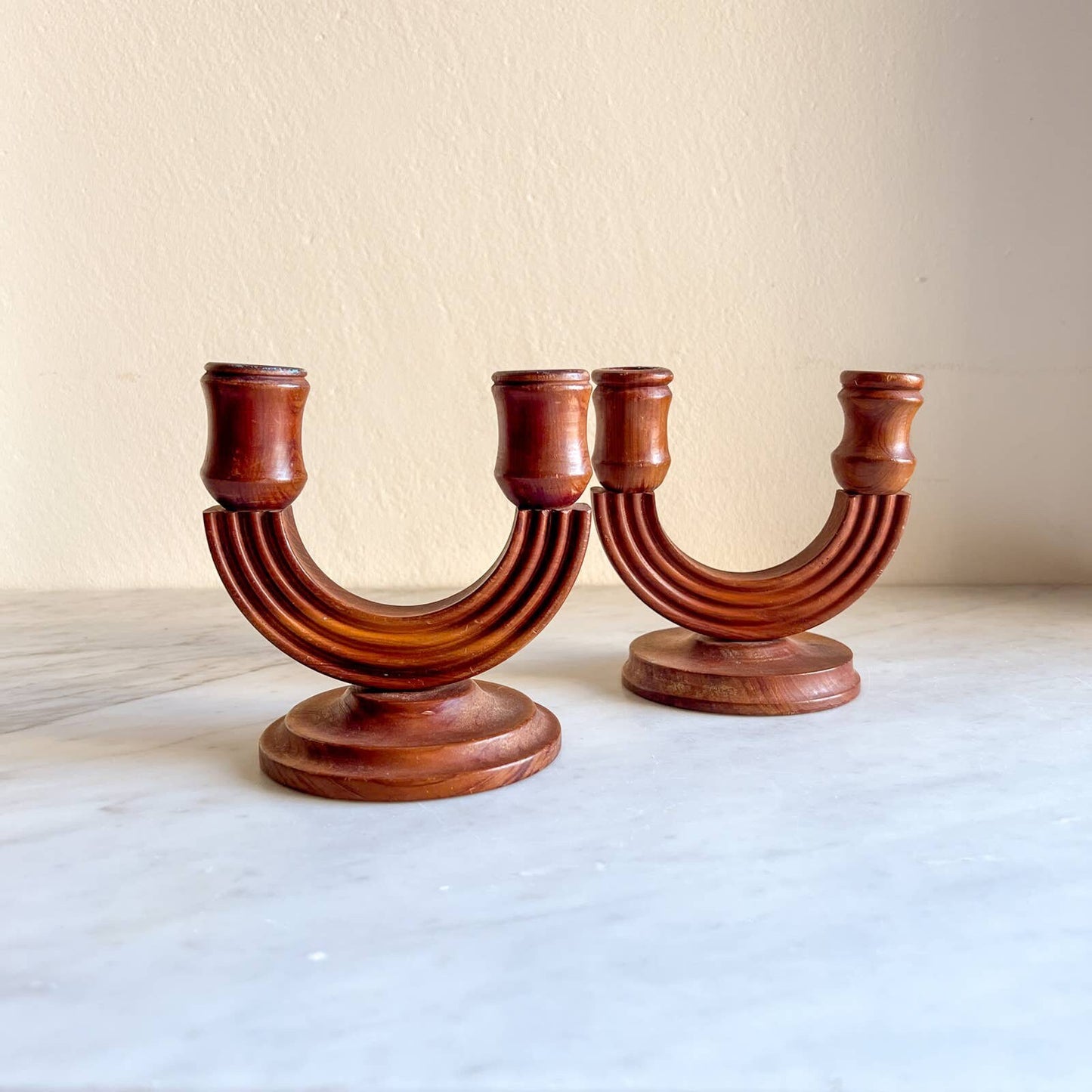 Vintage Wooden Double Arm Candleholder