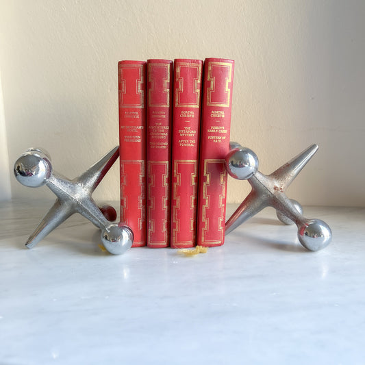 Pair of Mid-Century Modern Bill Curry Design Line Chrome Jacks Bookends or DoorStopper