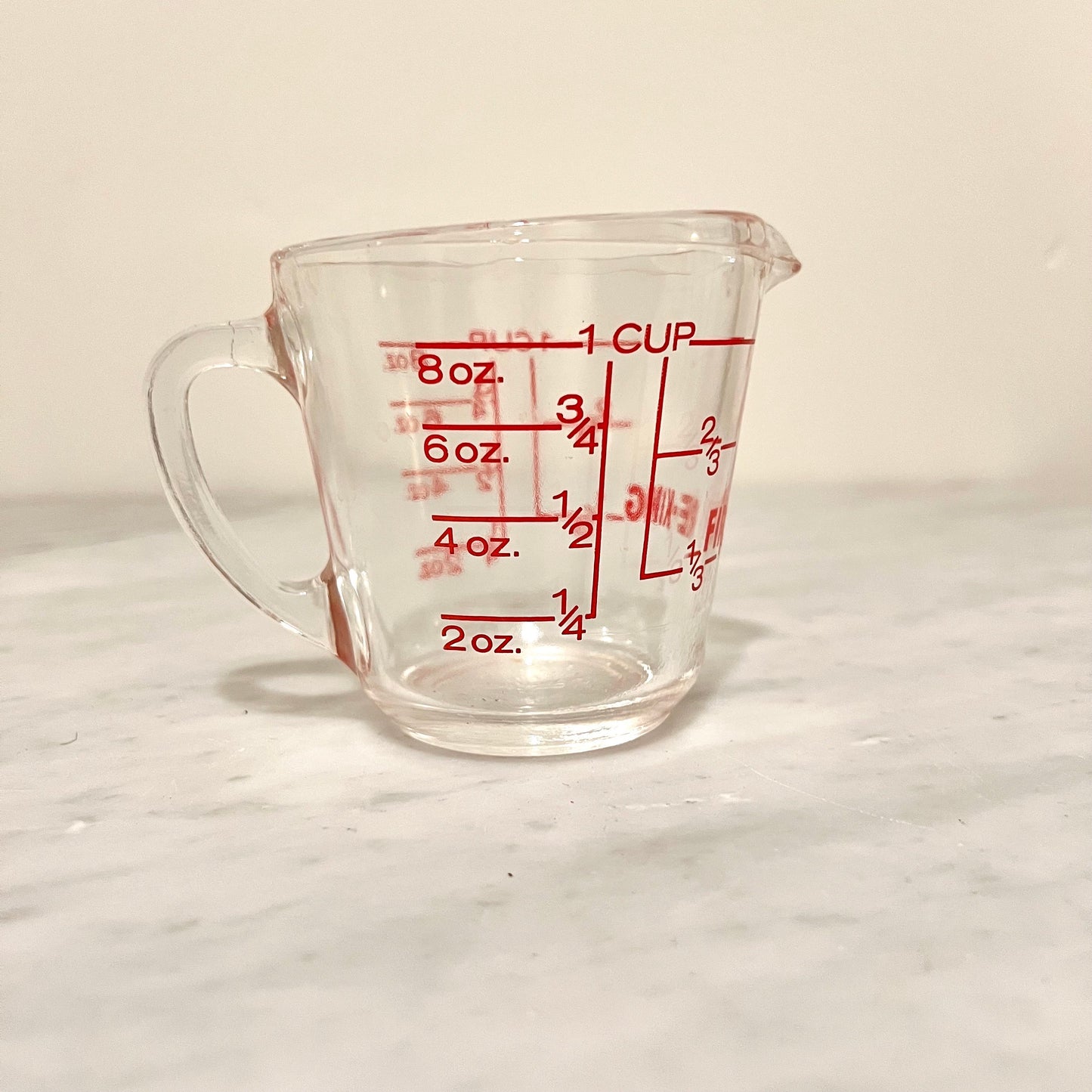 Fire King 1 Cup 8 oz Measuring Cup #469, Red Lettering 1950s, D Handle Imperial Measure For Cooking Use Vintage, Made in USA