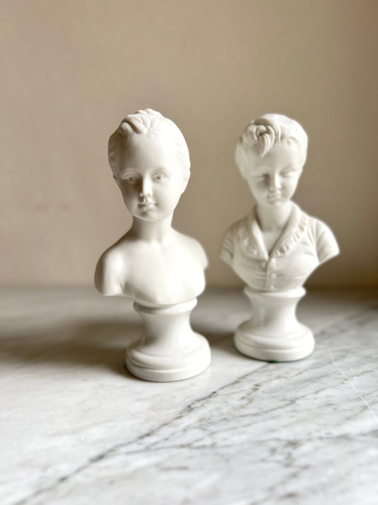 Pair of Vintage Boy Girl Porcelain Busts #7128, Alexandre & Louisa French Children, In Style of Houdon, Sustainable Decor, Vintage Gift