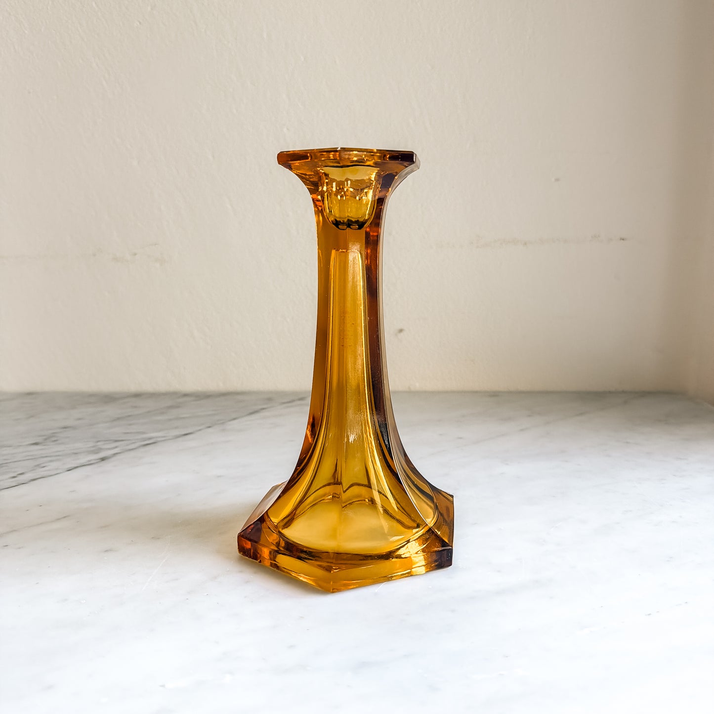 Vintage 12" Amber Depression Glass Candleholder