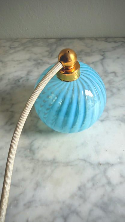 Martinoli Murano Glass Perfume Atomizer Bottle — Light Blue Ribbed