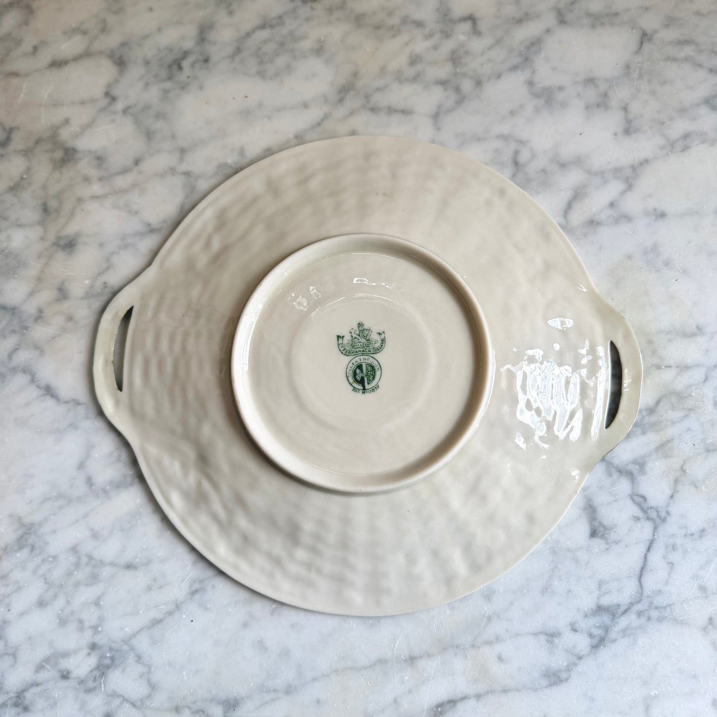 Vintage Belleek Shamrock Basketweave Bread Tray