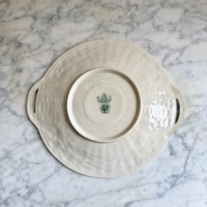 Vintage Belleek Shamrock Basketweave Bread Tray