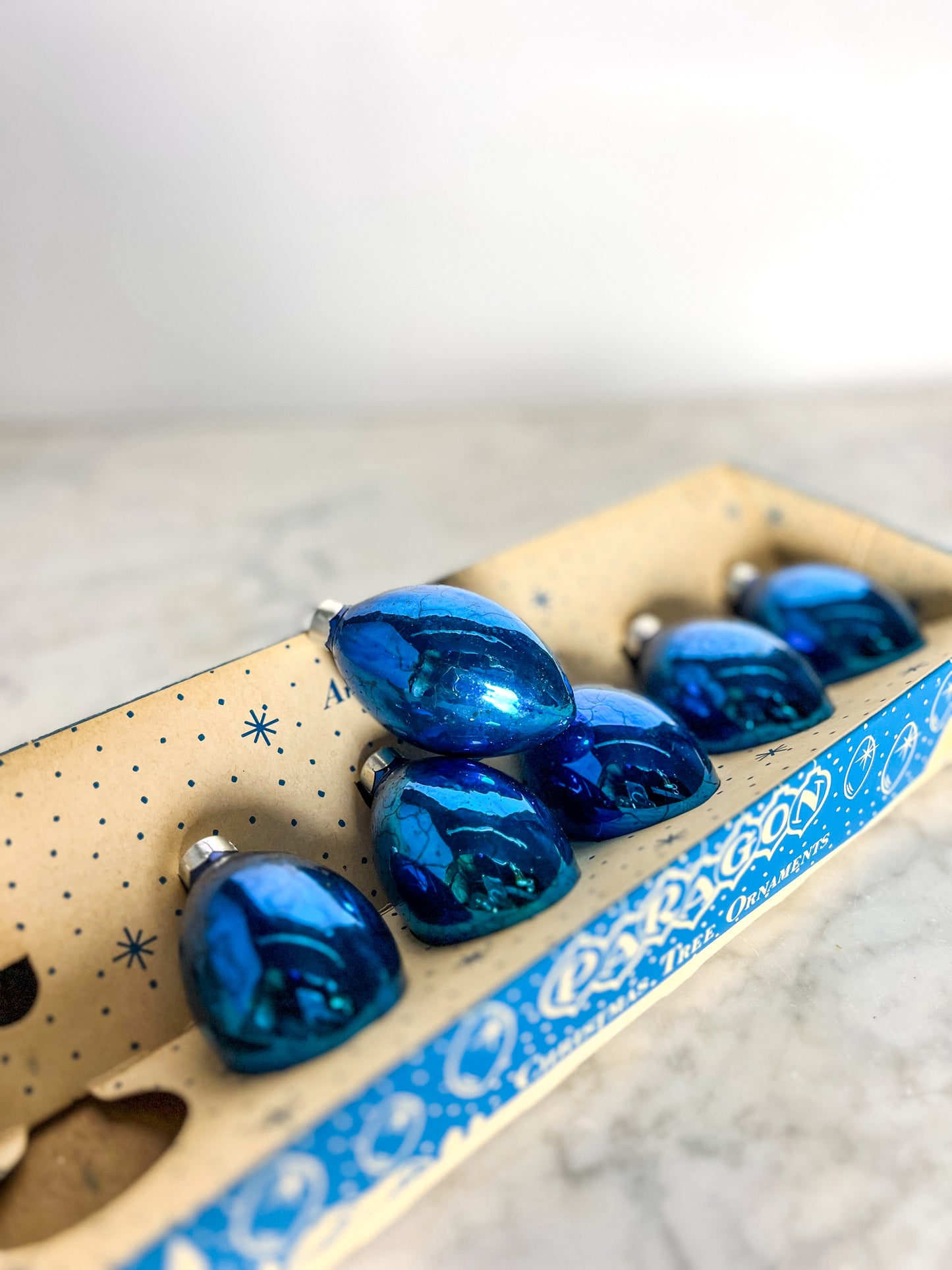 Vintage 50's Paragon Blue Glass Christmas Ornaments in Original Box