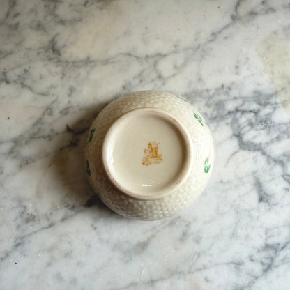 Vintage Belleek Shamrock Basketweave Sugar Bowl