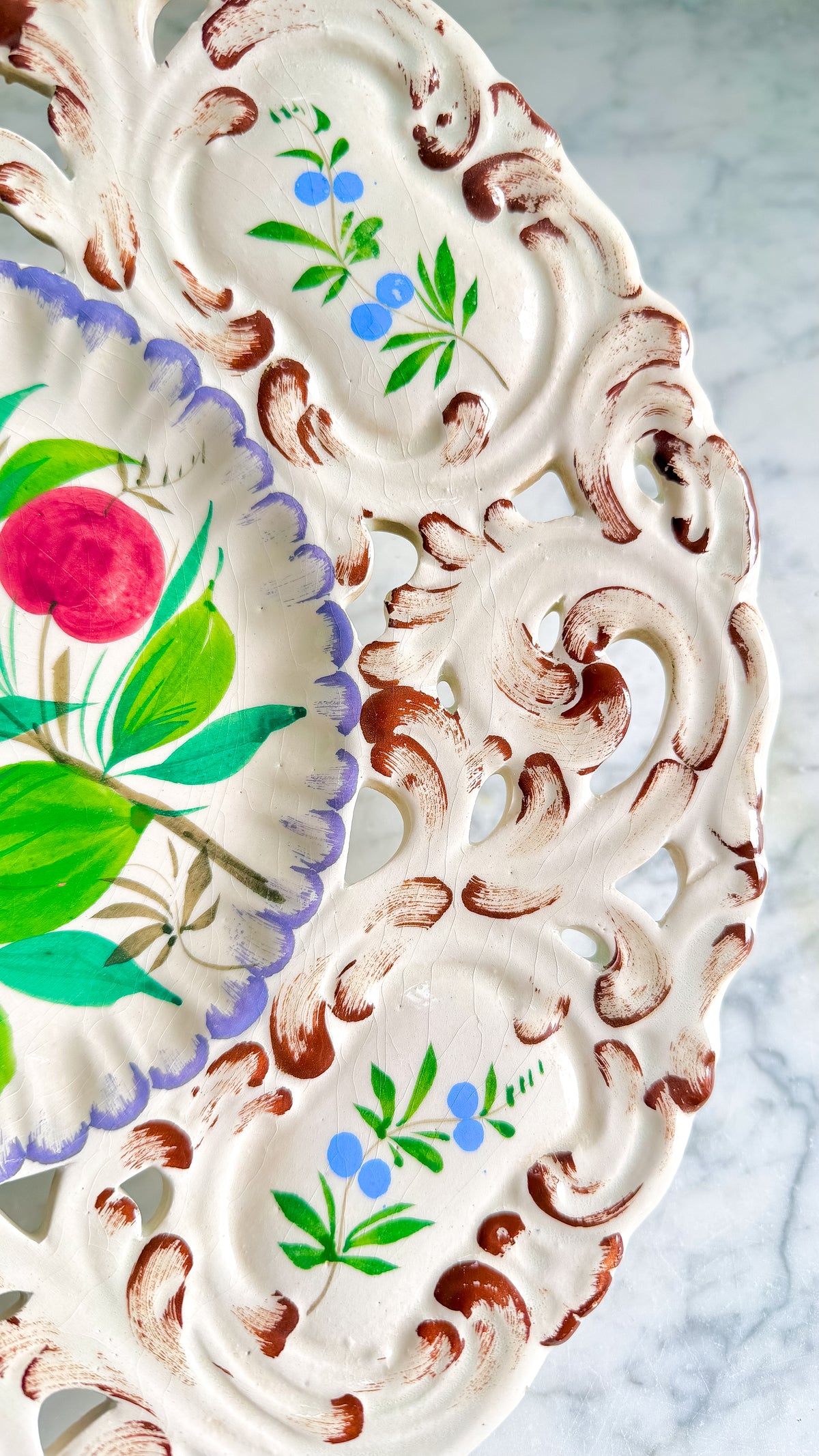 Vintage Borsato Nove Majolica Wall Plate with Center Fruit