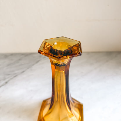 Vintage 12" Amber Depression Glass Candleholder