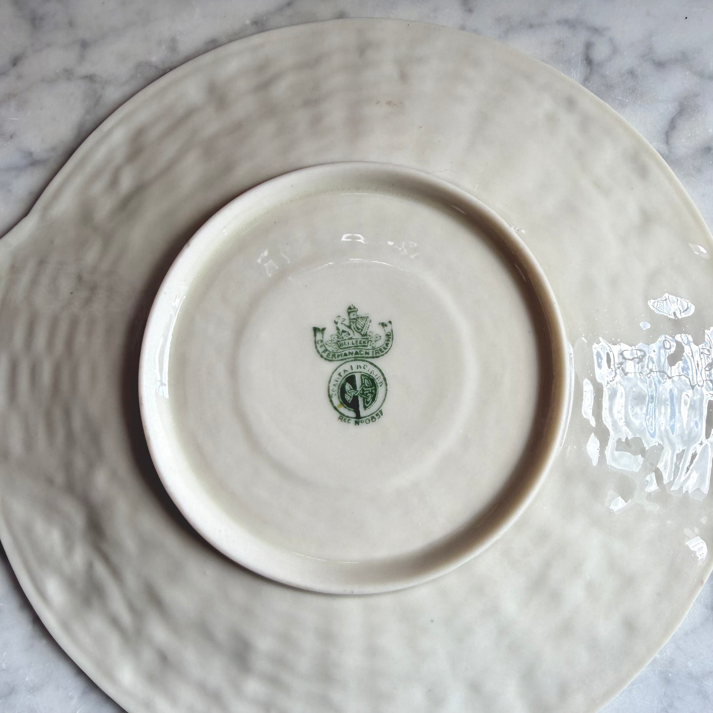 Vintage Belleek Shamrock Basketweave Bread Tray