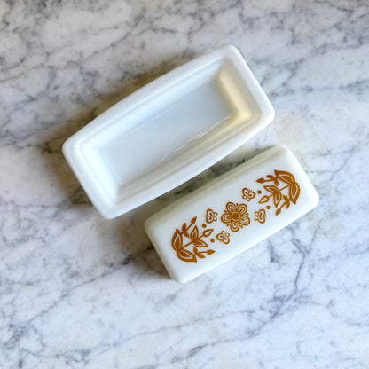 Vintage Pyrex Butterfly Gold Butter Dish | White Milk Glass