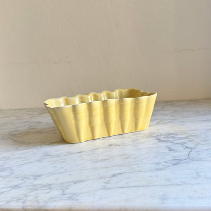 Vintage Yellow Ribbed Ceramic Planter | Made in USA