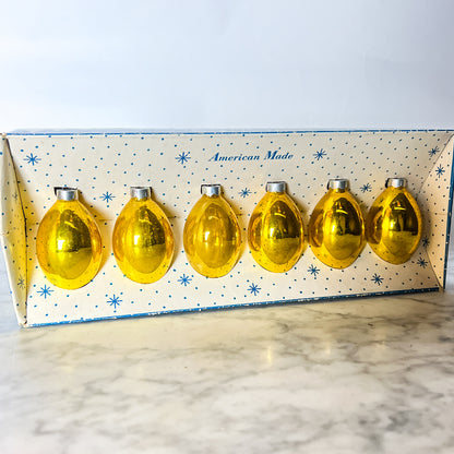 Vintage 50's Paragon Gold Glass Christmas Ornaments in Original Box