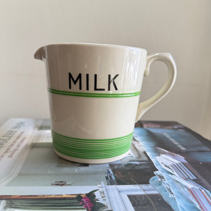 SADLER Kleen Kitchen Ware | 1 Pint Vintage Milk Jug with Green Banding | English Kitchen Pottery