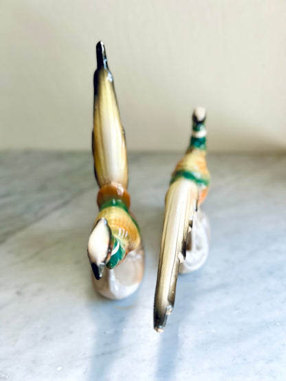 Pair of Mid-Century Modern Ceramic Pheasants | MCM Mantel Figurines