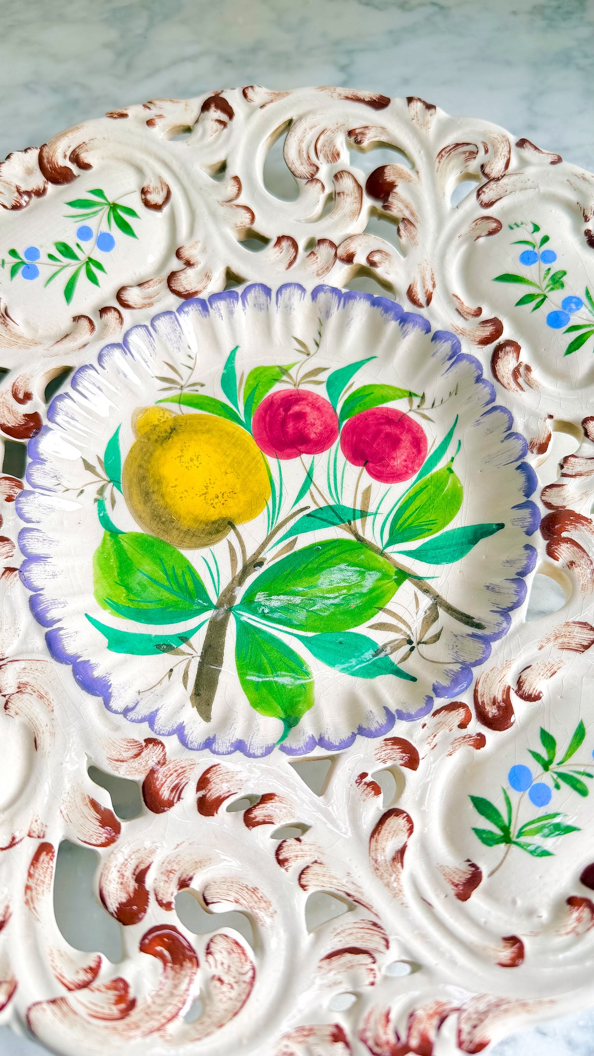 Vintage Borsato Nove Majolica Wall Plate with Center Fruit
