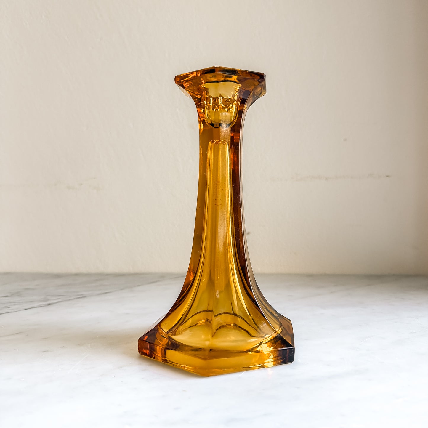 Vintage 12" Amber Depression Glass Candleholder