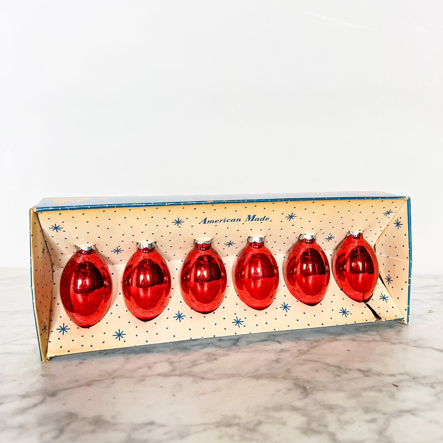 Vintage 50's Paragon Red Glass Christmas Ornaments in Original Box