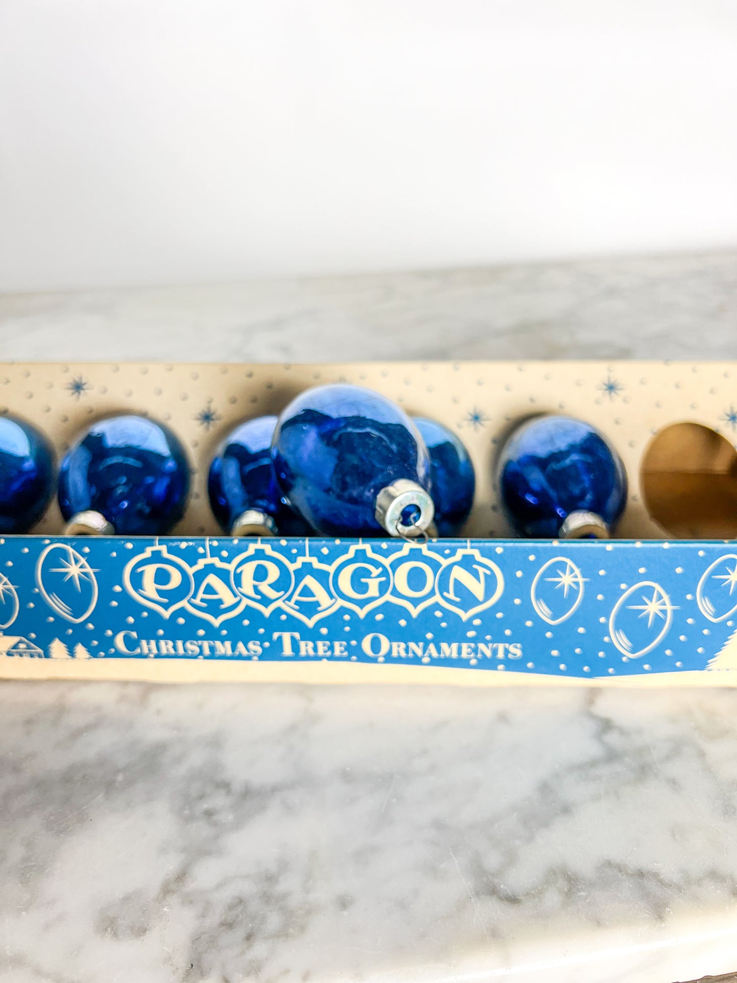 Vintage 50's Paragon Blue Glass Christmas Ornaments in Original Box