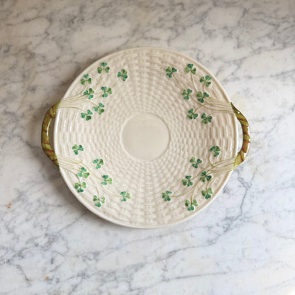 Vintage Belleek Shamrock Basketweave Bread Tray
