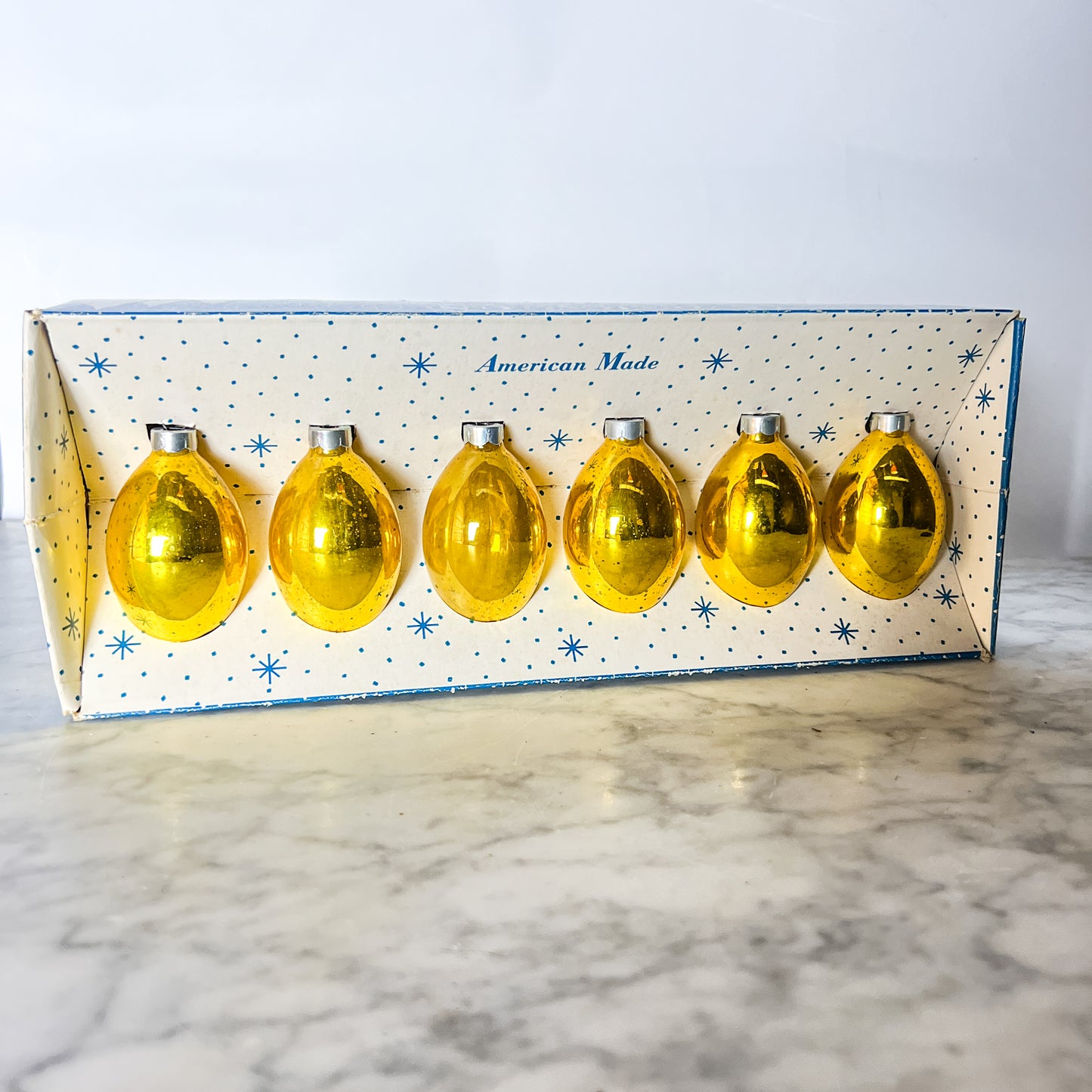 Vintage 50's Paragon Gold Glass Christmas Ornaments in Original Box
