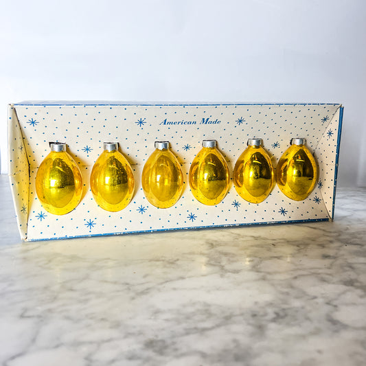 Vintage 50's Paragon Gold Glass Christmas Ornaments in Original Box