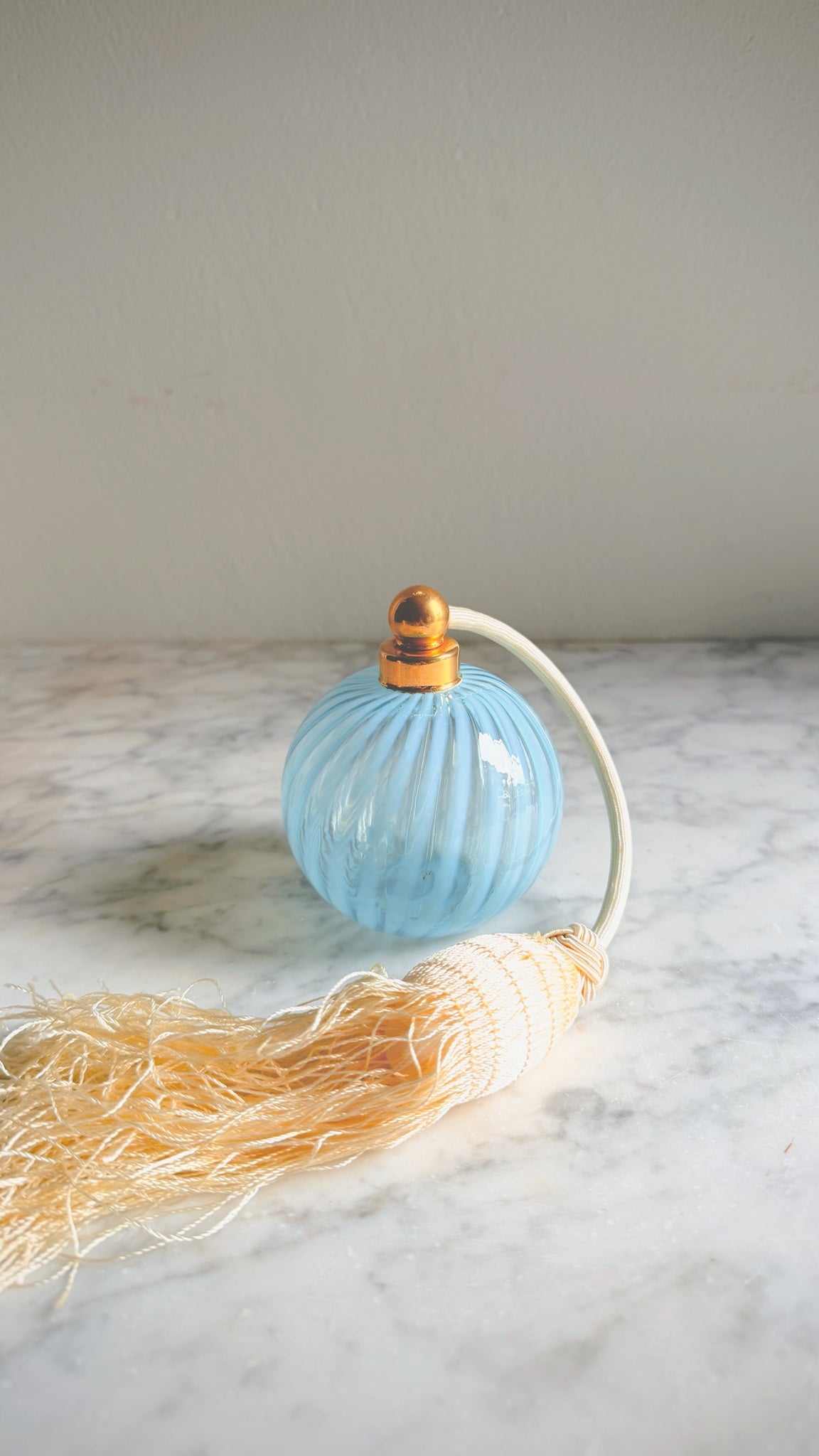 Martinoli Murano Glass Perfume Atomizer Bottle — Light Blue Ribbed