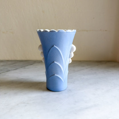 Vintage Fire-King Turquoise Blue Vitreous Milk Glass Vase 5.25"