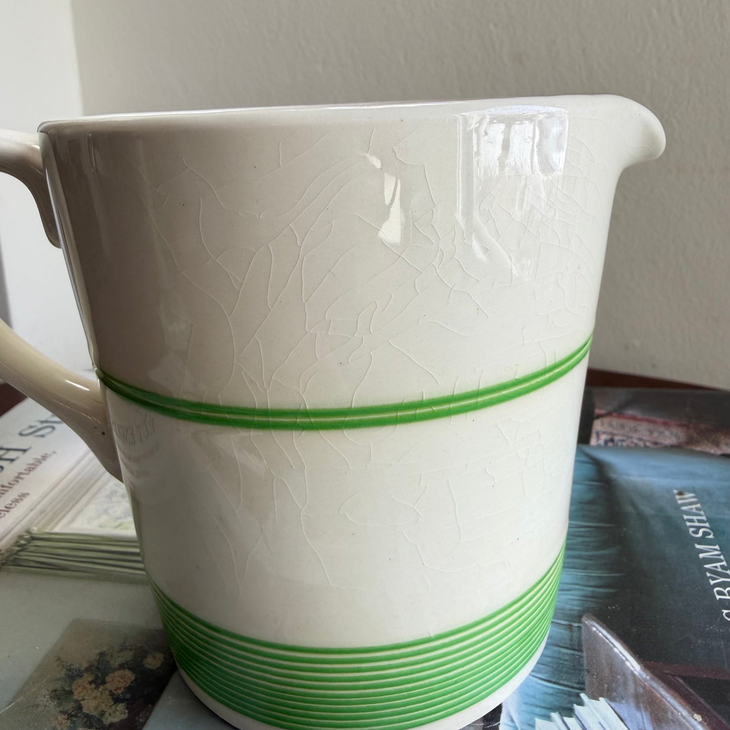 SADLER Kleen Kitchen Ware | 1 Pint Vintage Milk Jug with Green Banding | English Kitchen Pottery