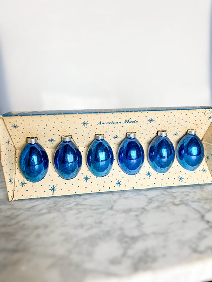 Vintage 50's Paragon Blue Glass Christmas Ornaments in Original Box