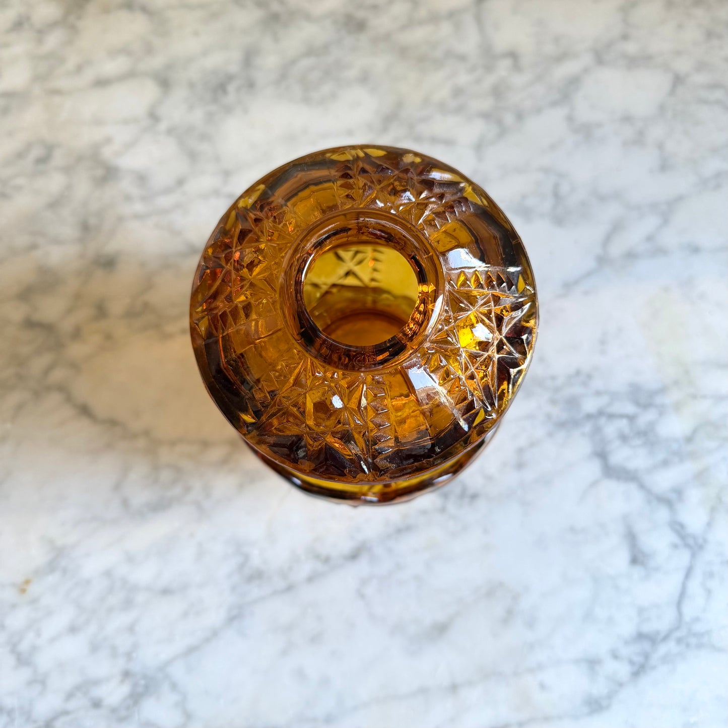 Vintage Indiana Glass Amber Fairy Lamp | Stars & Bars Pattern