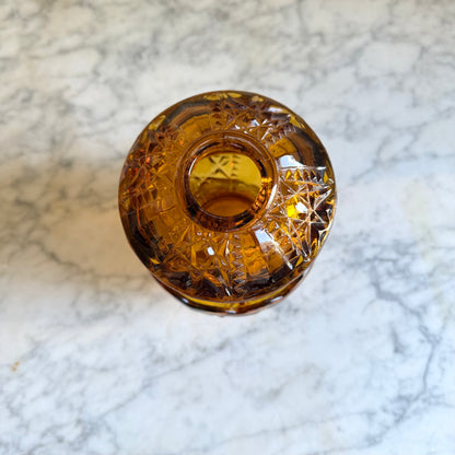 Vintage Indiana Glass Amber Fairy Lamp | Stars & Bars Pattern