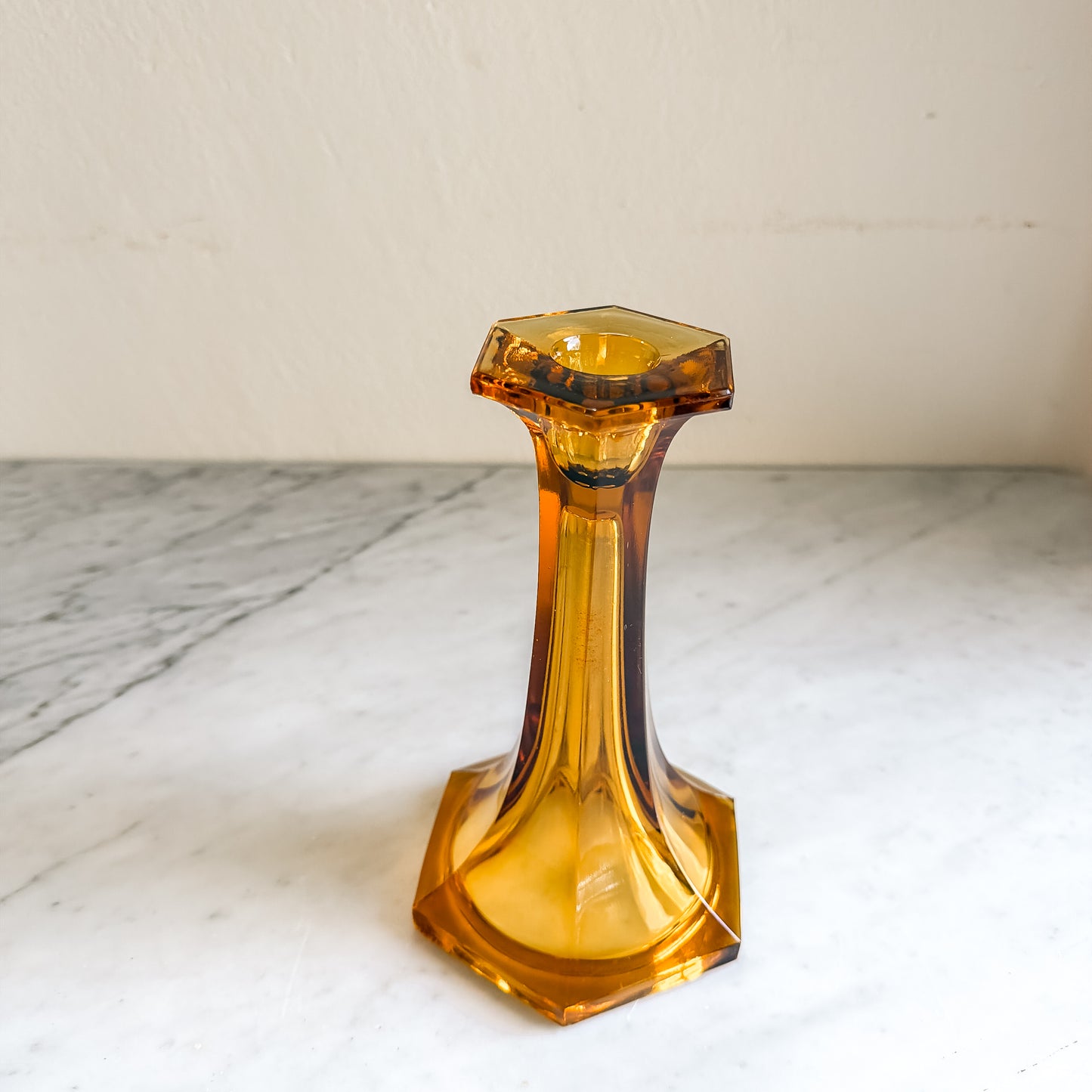 Vintage 12" Amber Depression Glass Candleholder
