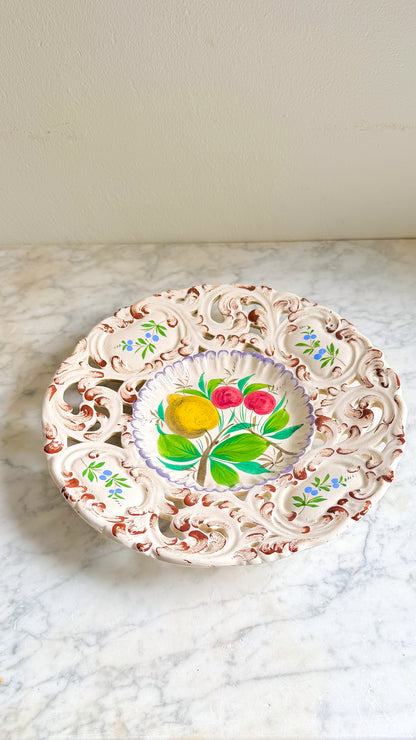 Vintage Borsato Nove Majolica Wall Plate with Center Fruit