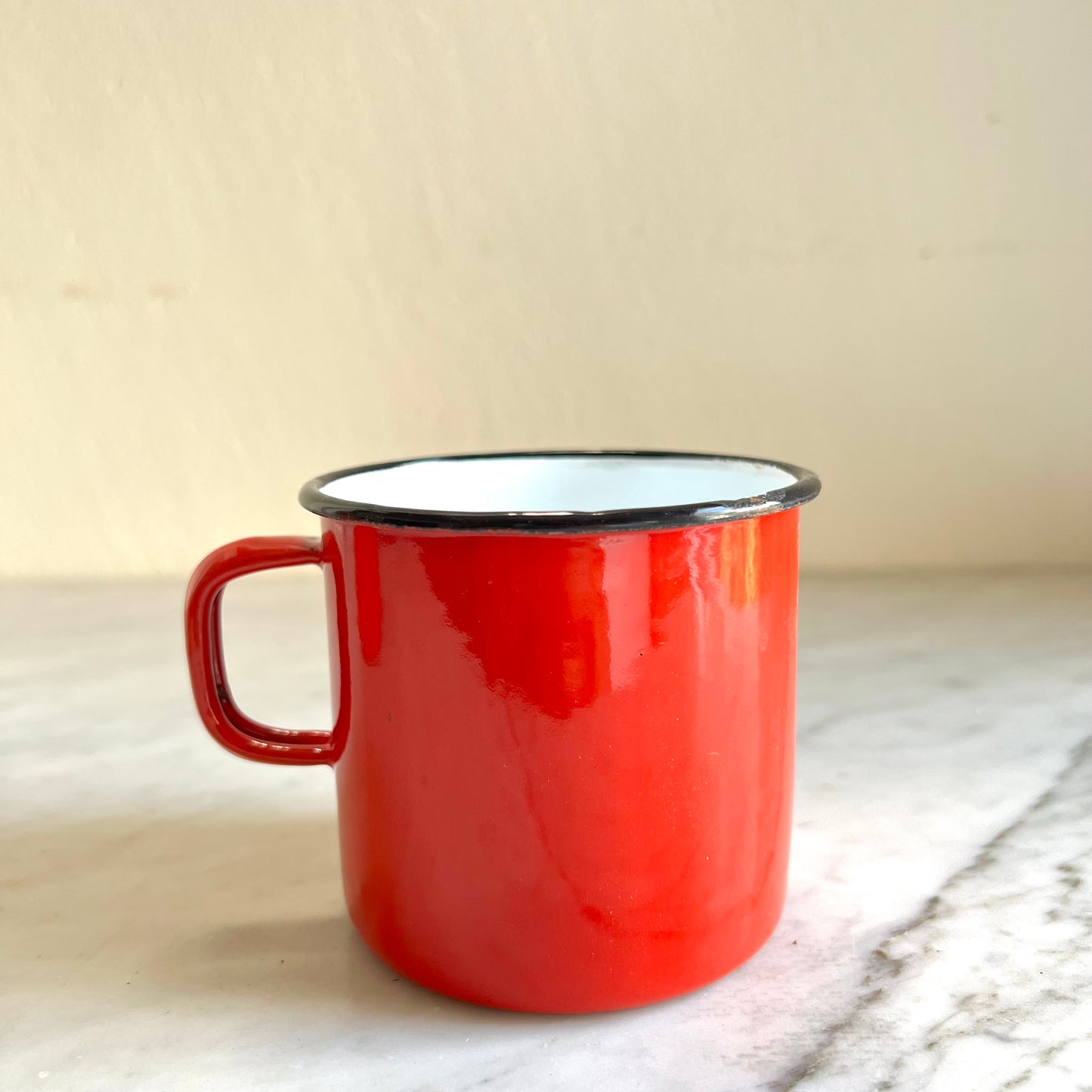 Pair of Red & Orange Enamel Coffee Mugs