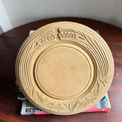 Vintage English Bread Board with Wheat Carving | Wooden Kitchen Bread Board