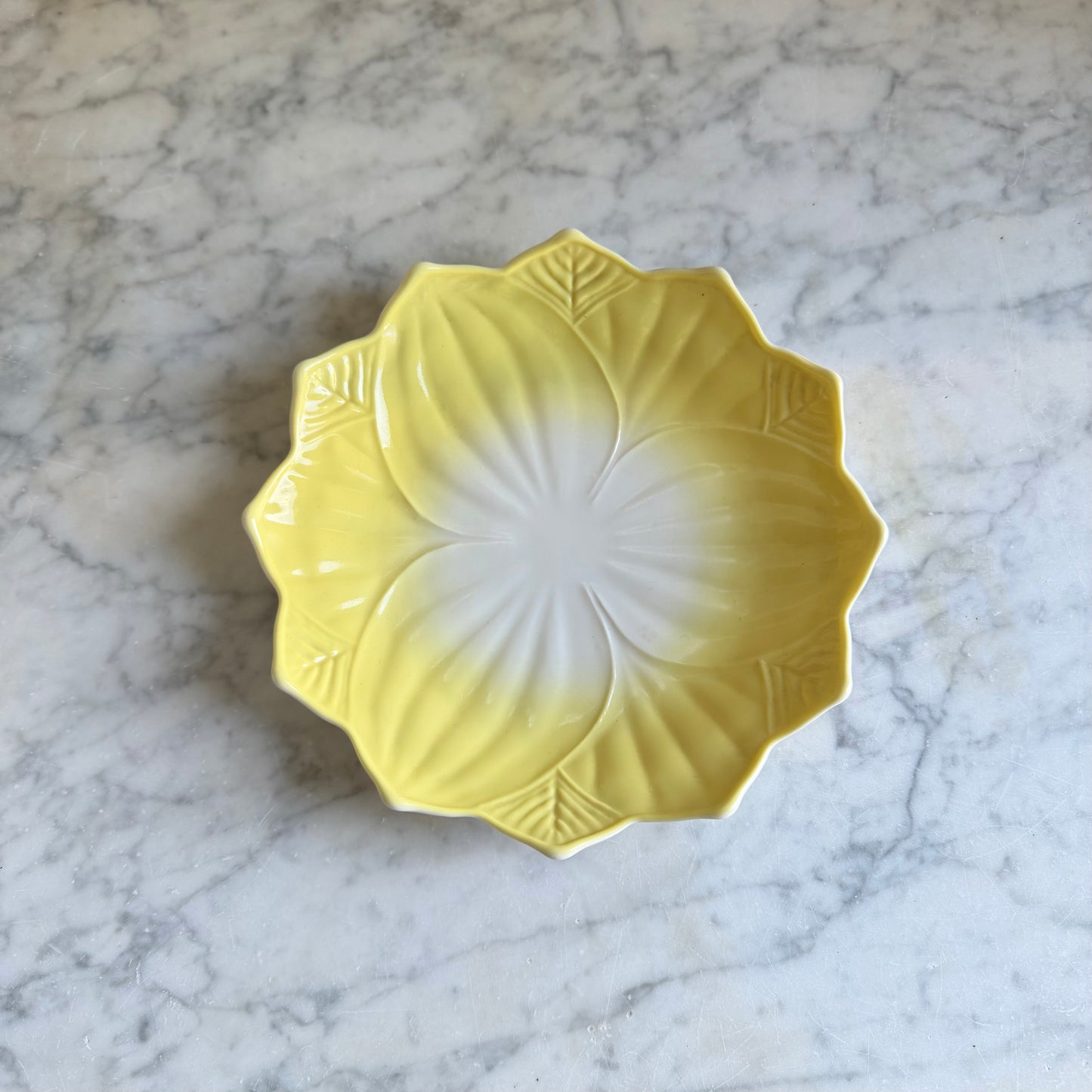Vintage Fire-King Yellow Lotus Blossom Leaf Bowl & Plate Set