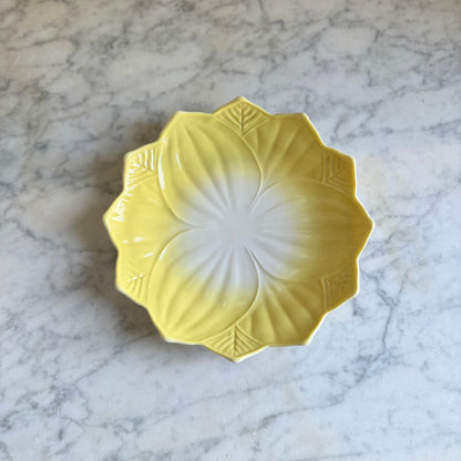 Vintage Fire-King Yellow Lotus Blossom Leaf Bowl & Plate Set