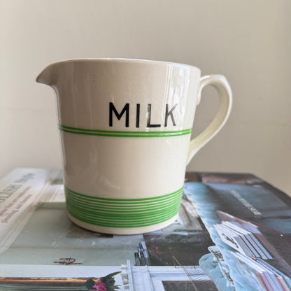 SADLER Kleen Kitchen Ware | 1 Pint Vintage Milk Jug with Green Banding | English Kitchen Pottery