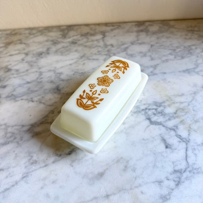 Vintage Pyrex Butterfly Gold Butter Dish | White Milk Glass