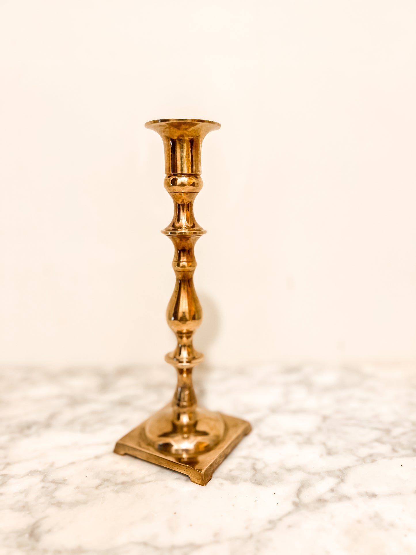Pair of Vintage Brass Candlestick Holders – Square Base Mid-Century Decor