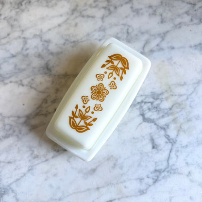 Vintage Pyrex Butterfly Gold Butter Dish | White Milk Glass