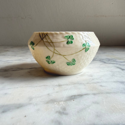 Vintage Belleek Shamrock Basketweave Sugar Bowl