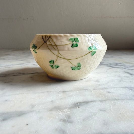 Vintage Belleek Shamrock Basketweave Sugar Bowl