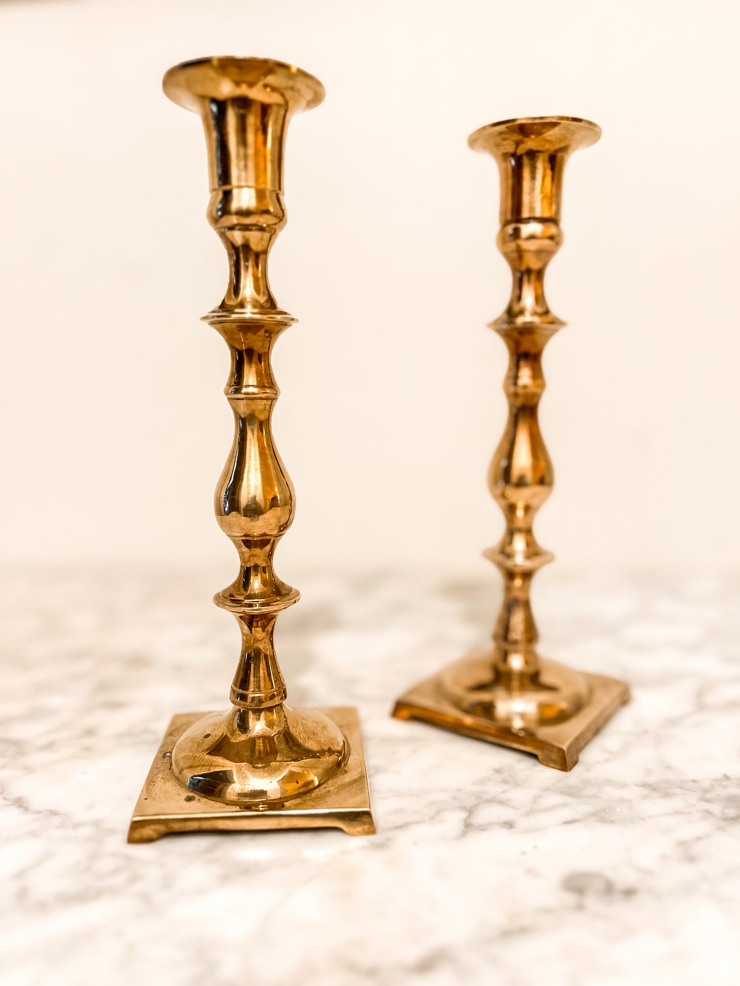 Pair of Vintage Brass Candlestick Holders – Square Base Mid-Century Decor