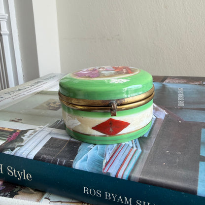 Vintage Green Trinket Box with Classical Scene | Vanity Box